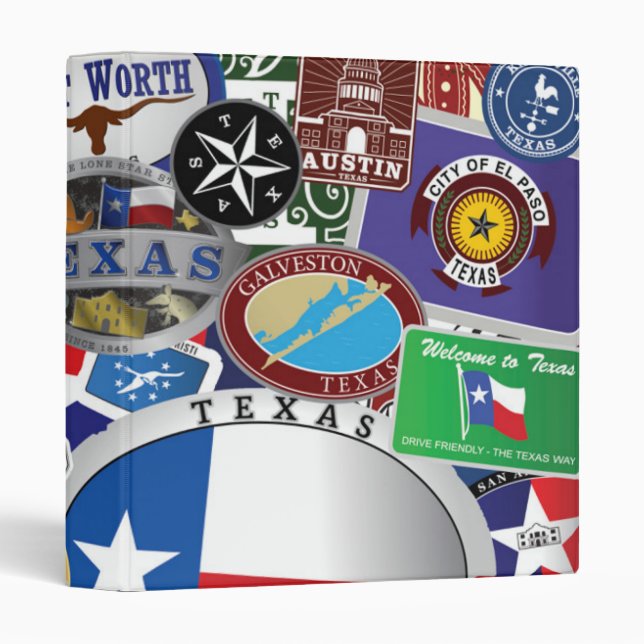 Retro Vintage Texas Sticker Pattern 3 Ring Binder (Front/Spine)