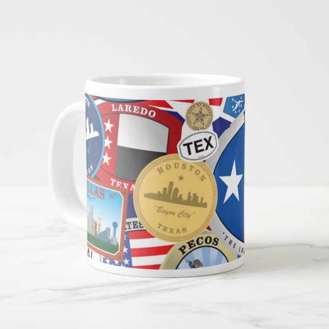 Retro Vintage Texas Sticker Pattern Giant Coffee Mug (Front Left)