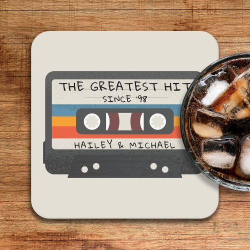 Retro Vintage The Greatest Hit Cassette Wedding Square Paper Coaster