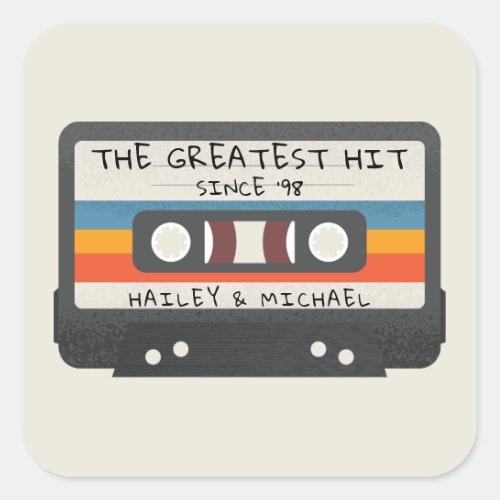 Retro Vintage The Greatest Hit Cassette Wedding Square Sticker