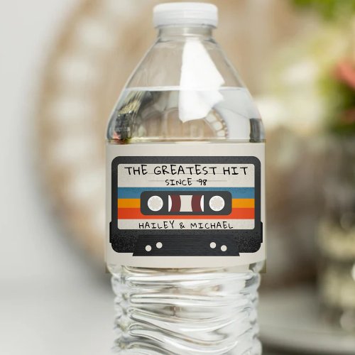 Retro Vintage The Greatest Hit Cassette Wedding Water Bottle Label