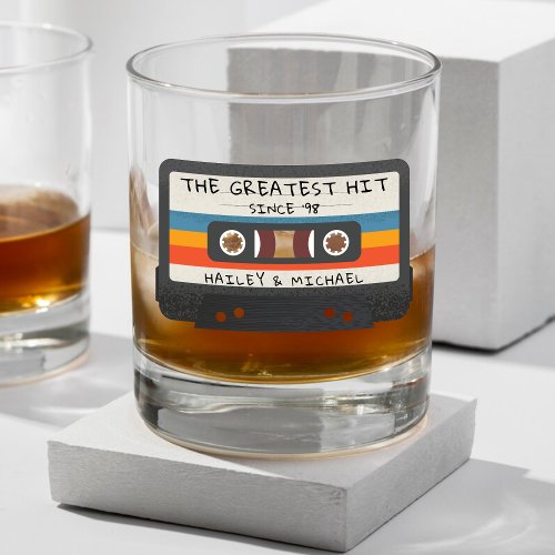 Retro Vintage The Greatest Hit Cassette Wedding Whiskey Glass