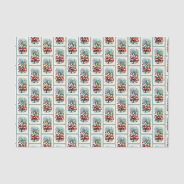 retro vintage tiled Christmas Santa Tissue Paper (Front)