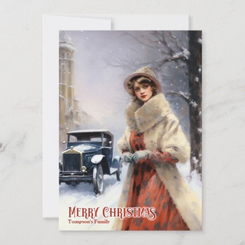 Retro vintage traditional classic pin up woman holiday card