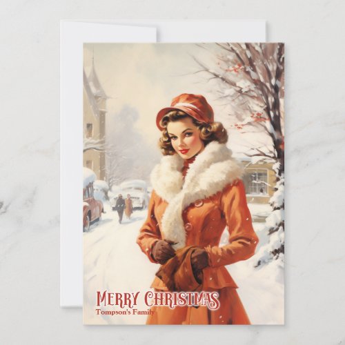 Retro vintage traditional classic pin up woman holiday card