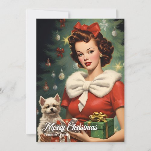 Retro vintage traditional classic pin up woman holiday card