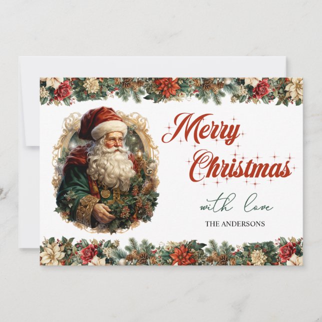 Retro vintage traditional classic Santa Claus Holiday Card (Front)
