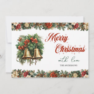 Retro vintage traditional modern Christmas bells Holiday Card