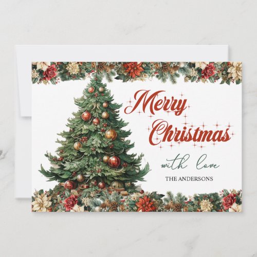 Retro vintage traditional modern Christmas tree Holiday Card