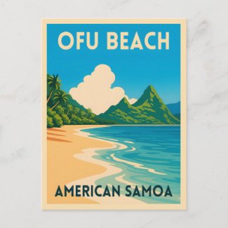 Retro Vintage Travel American Samoa Ofu Beach