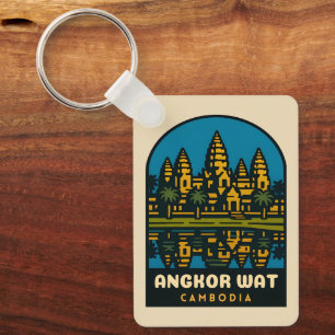 Retro Vintage Travel Angkor Wat Cambodia Keychain