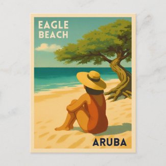 Retro Vintage Travel Aruba Eagle Beach Scenic