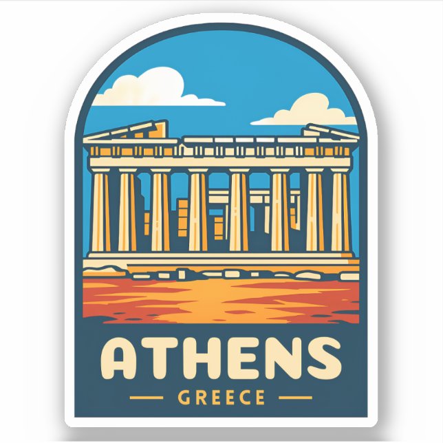 Retro Vintage Travel Athens Greece Parthenon Sticker (Front)