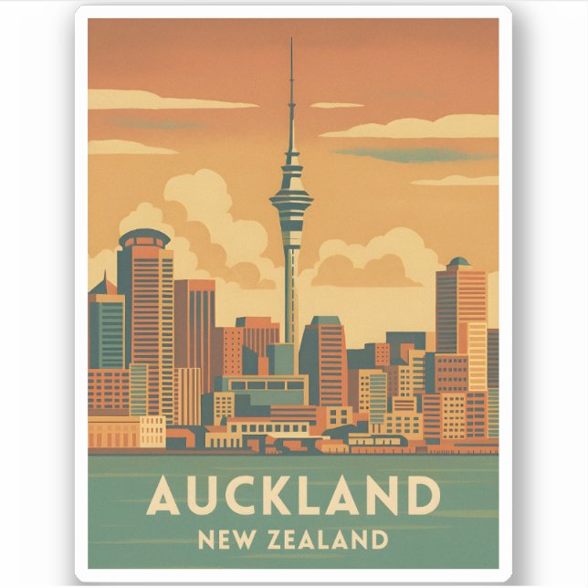 Retro Vintage Travel Auckland New Zealand City Sticker (Front)