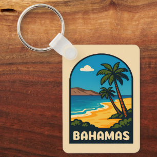 Retro Vintage Travel Bahamas Beach Landscape Keychain