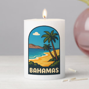 Retro Vintage Travel Bahamas Beach Landscape Pillar Candle