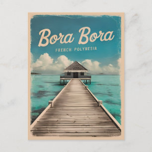 Retro Vintage Travel Bora Bora French Polynesia Postcard