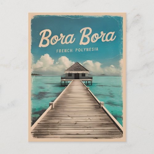 Retro Vintage Travel Bora Bora French Polynesia Postcard