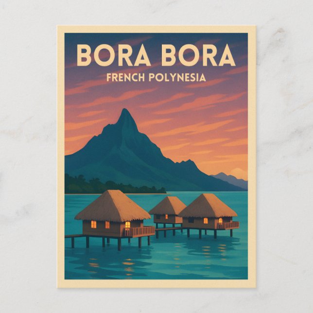 Retro Vintage Travel Bora Bora French Polynesia Postcard