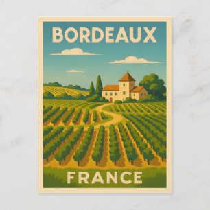 Retro Vintage Travel Bordeaux France Vineyard Postcard
