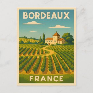 Retro Vintage Travel Bordeaux France Vineyard