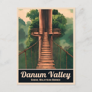 Retro Vintage Travel Borneo Rainforest Malaysia Postcard