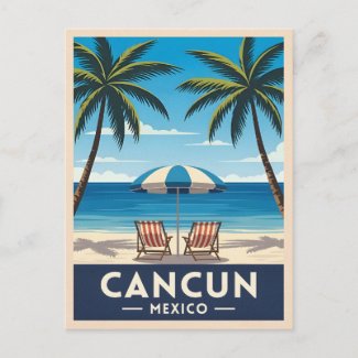 Retro Vintage Travel Cancun Mexico Beach Landscape