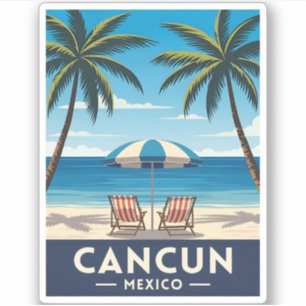 Retro Vintage Travel Cancun Mexico Beach Landscape Sticker