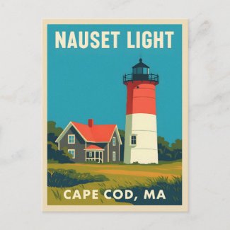 Retro Vintage Travel Cape Cod Nauset Lighthouse