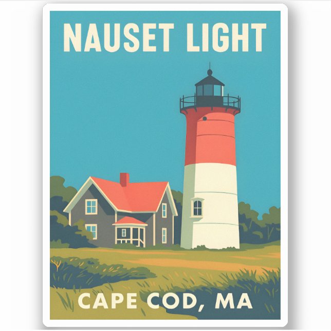 Retro Vintage Travel Cape Cod Nauset Lighthouse Sticker (Front)