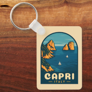 Retro Vintage Travel Capri Italy Scenic Coastline Keychain