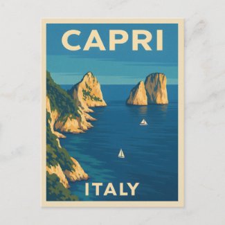 Retro Vintage Travel Capri Italy Scenic Coastline