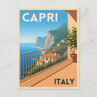 Retro Vintage Travel Capri Italy Scenic Landscape