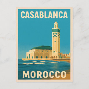 Retro Vintage Travel Casablanca Morocco Seaside Postcard