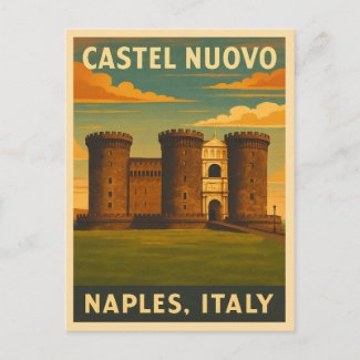 Retro Vintage Travel Castel Nuovo Naples Italy 