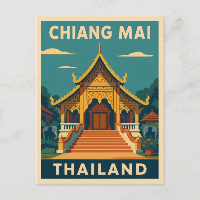 Retro Vintage Travel Chiang Mai Thailand Temple Postcard (Front)