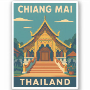 Retro Vintage Travel Chiang Mai Thailand Temple Sticker