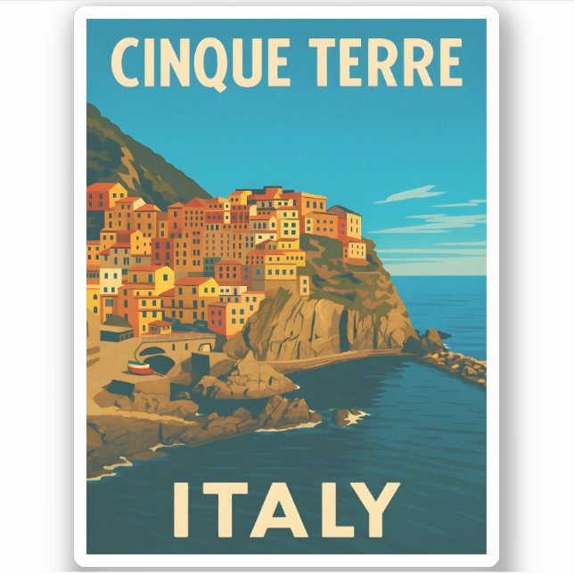 Retro Vintage Travel Cinque Terre Italy Scenic Sticker (Front)