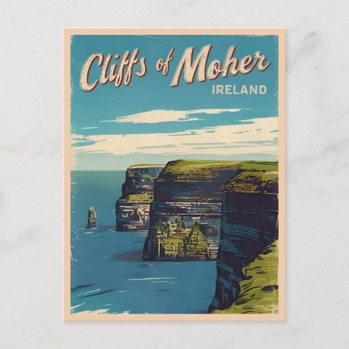 Retro Vintage Travel Cliffs of Moher Ireland Postcard