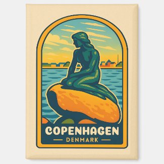 Retro Vintage Travel Copenhagen Denmark Mermaid