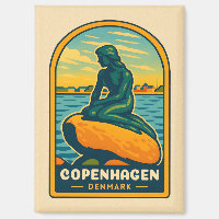Retro Vintage Travel Copenhagen Denmark Mermaid