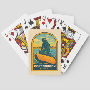 Retro Vintage Travel Copenhagen Denmark Mermaid Poker Cards