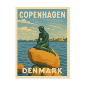 Retro Vintage Travel Copenhagen Denmark Mermaid Postcard