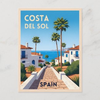 Retro Vintage Travel Costa Del Sol Spain Seaside