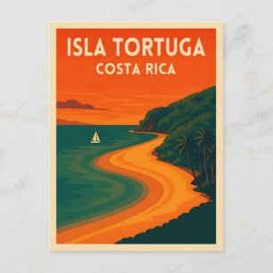 Retro Vintage Travel Costa Rica Isla Tortuga Postcard