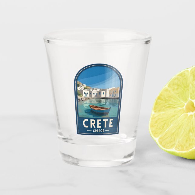 Retro Vintage Travel Crete Greece Seaside Shot Glass (Front)