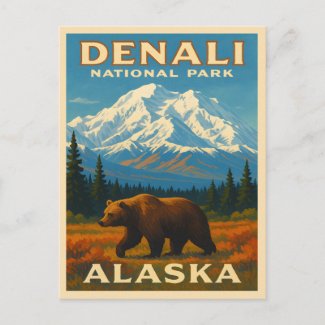 Retro Vintage Travel Denali National Park Alaska