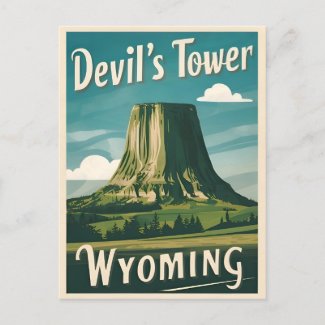Retro Vintage Travel Devil's Tower Wyoming 