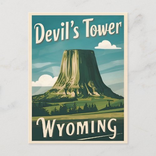 Retro Vintage Travel Devils Tower Wyoming  Postcard