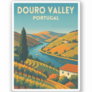 Retro Vintage Travel Douro Valley Portugal Scenic Sticker